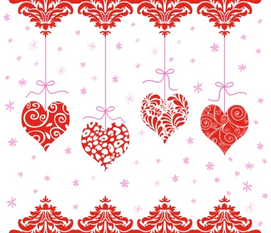 Red Valentine Hearts Hanging in a Row